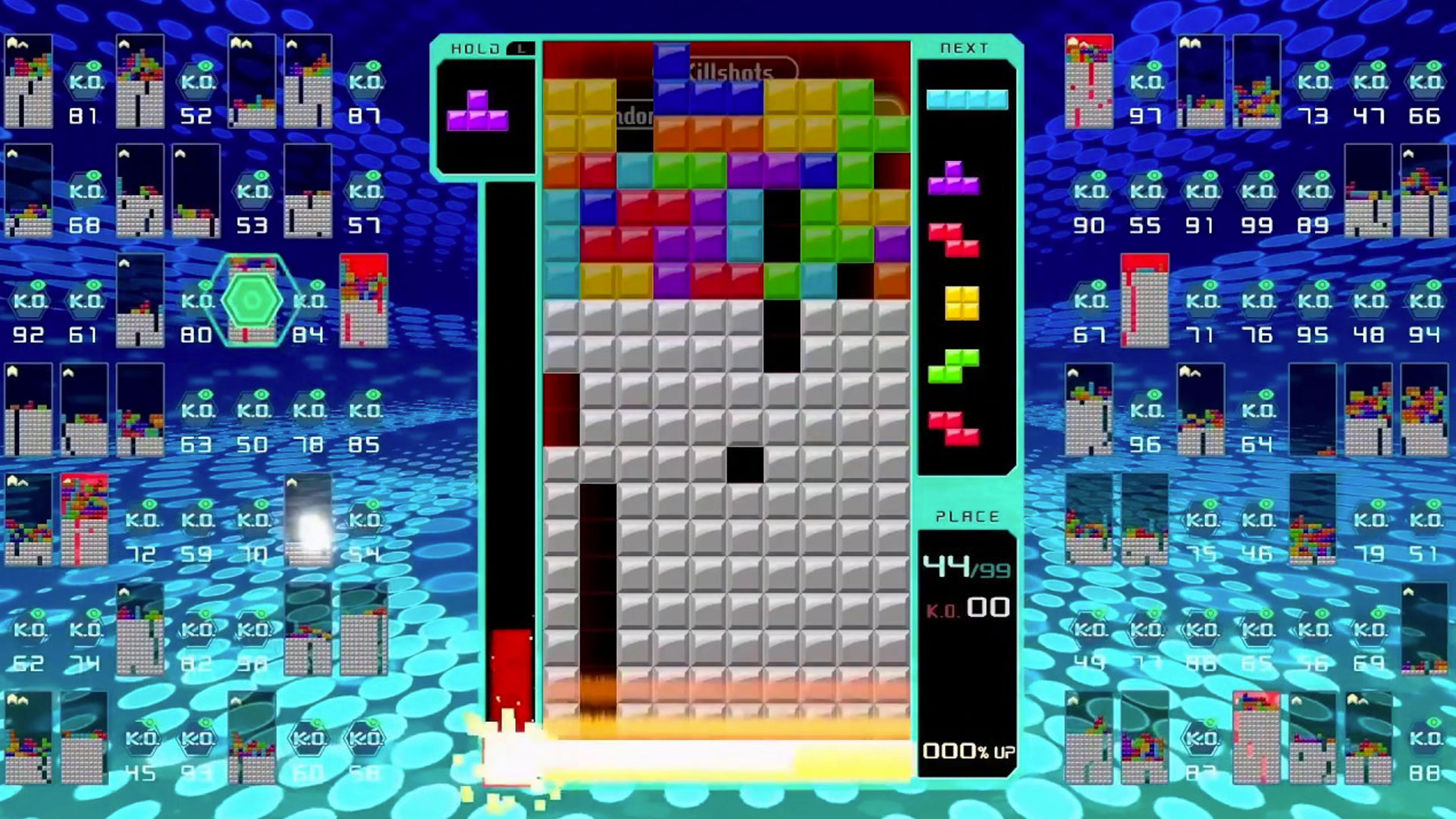 Mid-battle in Tetris 99