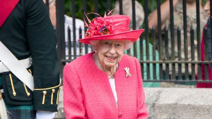 Queen Elizabeth II during an inspection of the Balaklava Company, 5 Battalion The Royal Regiment of Scotland at the gates at Balmoral, as she takes up summer residence at the castle, on August 9, 2021