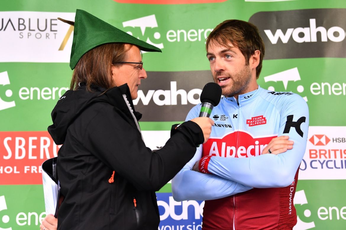 Alex Dowsett is interviewed on stage