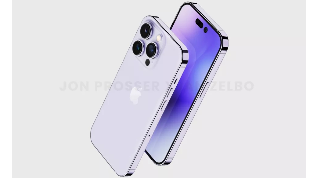 An unofficial rendering of the iPhone 14 Pro in purple