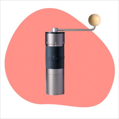 Three of the best coffee grinders on a graphic style background