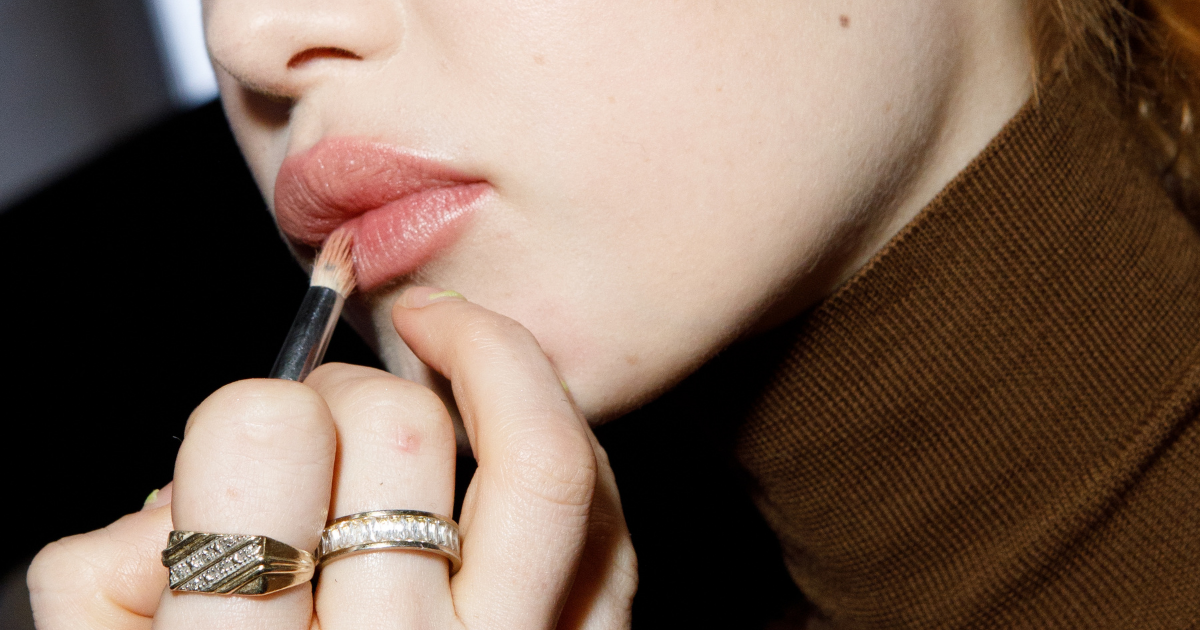 Liv Walters, make up detail, is seen during the make up backstage at the Max Mara fashion show during the Milan Fashion Week Womenswear Fall/Winter 2023/2024 on February 23, 2023 in Milan, Italy.