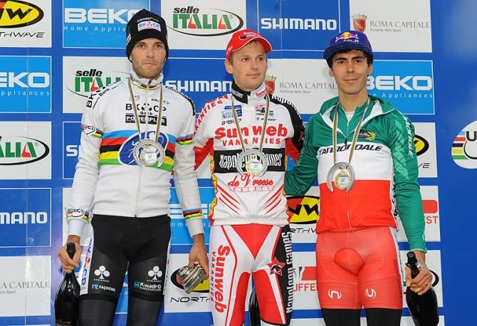 Top three finishers at the elite men's World Cup round in Rome (L-R): Niels Albert (BKCP-Powerplus), Kevin Pauwels (Sunweb-Napoleon Games) and Marco Aurelio Fontana (Cannondale)