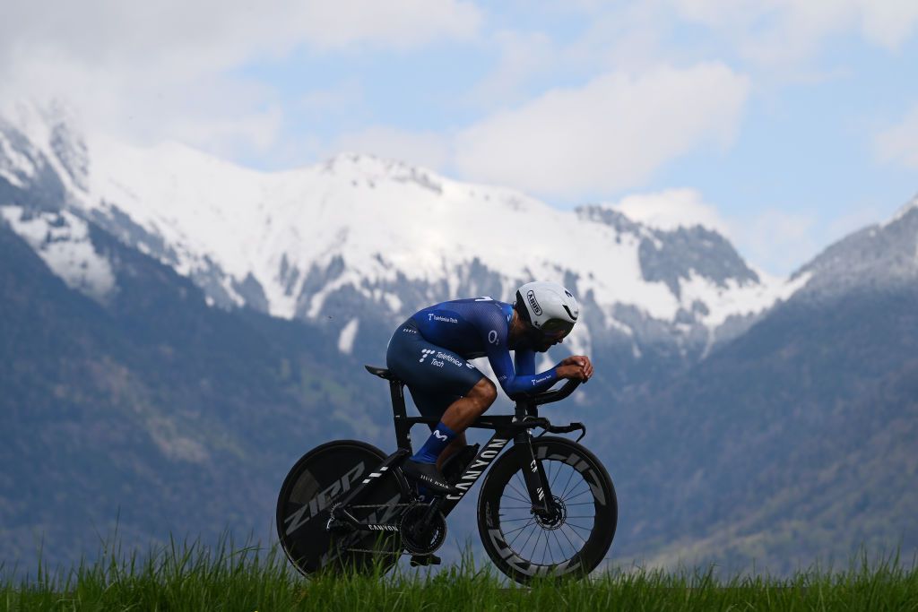 PORTVALAIS SWITZERLAND APRIL 25 Fernando Gaviria of Colombia and Movistar Team sprints during the 76th Tour De Romandie 2023 Prologue a 682km stage from PortValais to PortValais UCIWT on April 25 2023 in PortValais Switzerland Photo by Dario BelingheriGetty Images