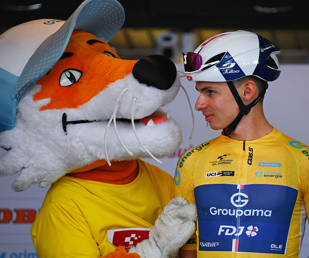 Romain Grégoire won stage 1 of the Tour de Suisse and so raced stage 2 in the leader's yellow jersey