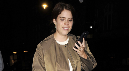 princess eugenie is seen leaving mount st restaurant in mayfair wearing an olive bomber jacket and a silk slip skirt