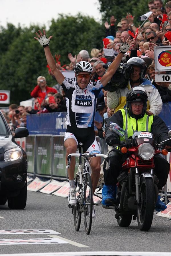 Nicki S&oslash;rensen (Team Saxo Bank) soloed to the win on stage two.