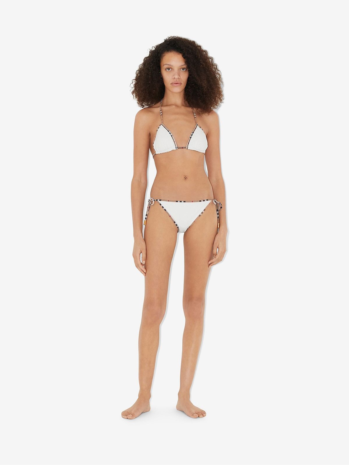 Check Trim Bikini in White - Women, Nylon | Burberry® Official