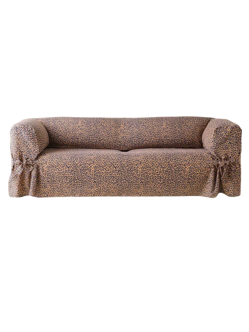 Universal Cotton Sofa Slipcover in Leopard Contrast Ties