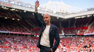 Manchester United vs Brighton live stream | Manchester United manager Erik ten Hag waves to the crowd prior to the pre-season friendly match between Manchester United and Rayo Vallecano at Old Trafford on July 31, 2022 in Manchester, England.