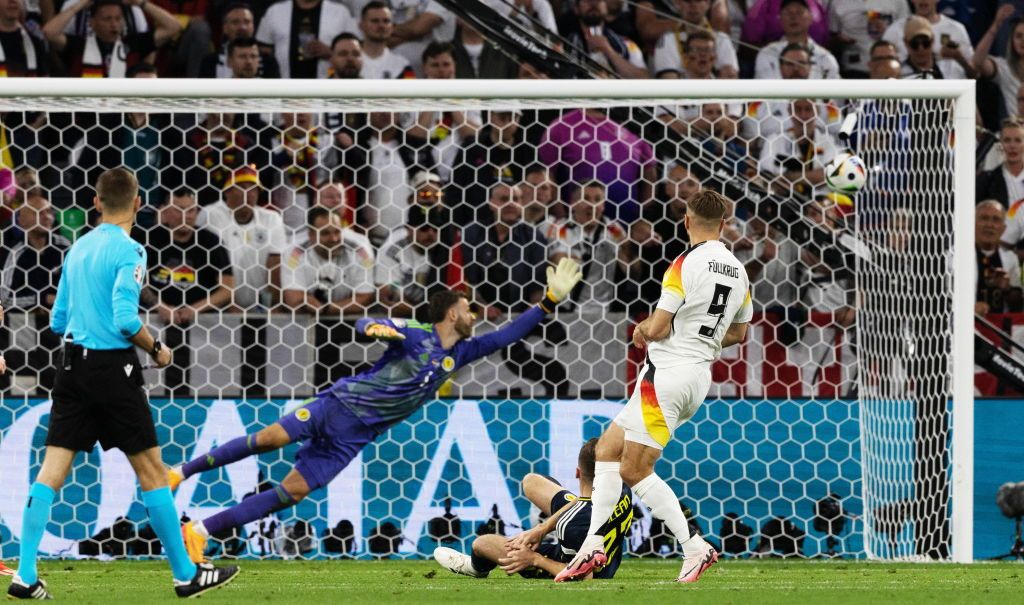 Germany Scotland Euro 2024 Niclas Fullkrug scores to make it 4-0 Germany during a 2024 UEFA European Football Championship Group A match between Germany and Scotland at the Munich Football Arena, on June 14, 2024, in Munich, Germany. (Photo by Craig Williamson/SNS Group via Getty Images)