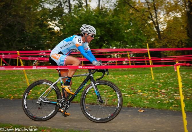 Nicole Duke (Marin Bicycles/Spy Optics) riding in fifth position