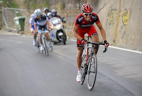 Greg Van Avermaet (BMC) drops his three breakaway companions on the Poggio.