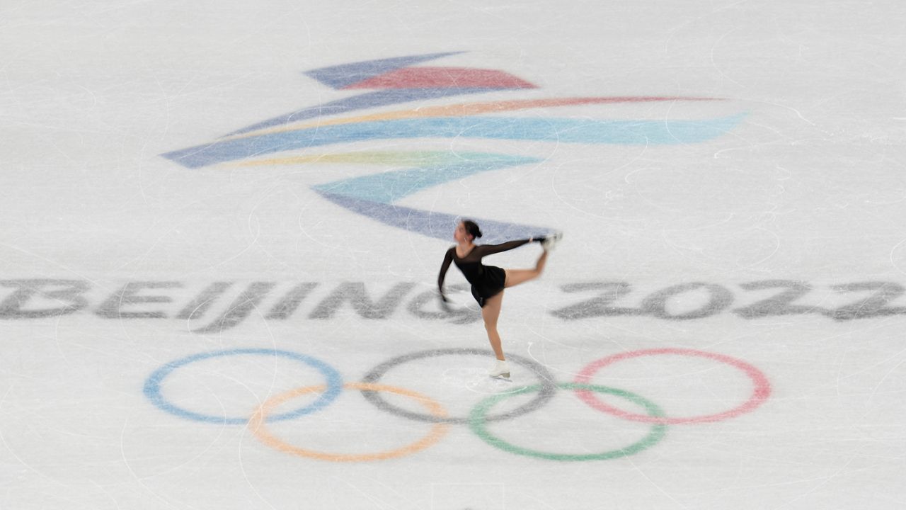 Madeline Schizas of Canada trains at Capital Indoor Stadium ahead of the Beijing 2022 Winter Olympic Games 