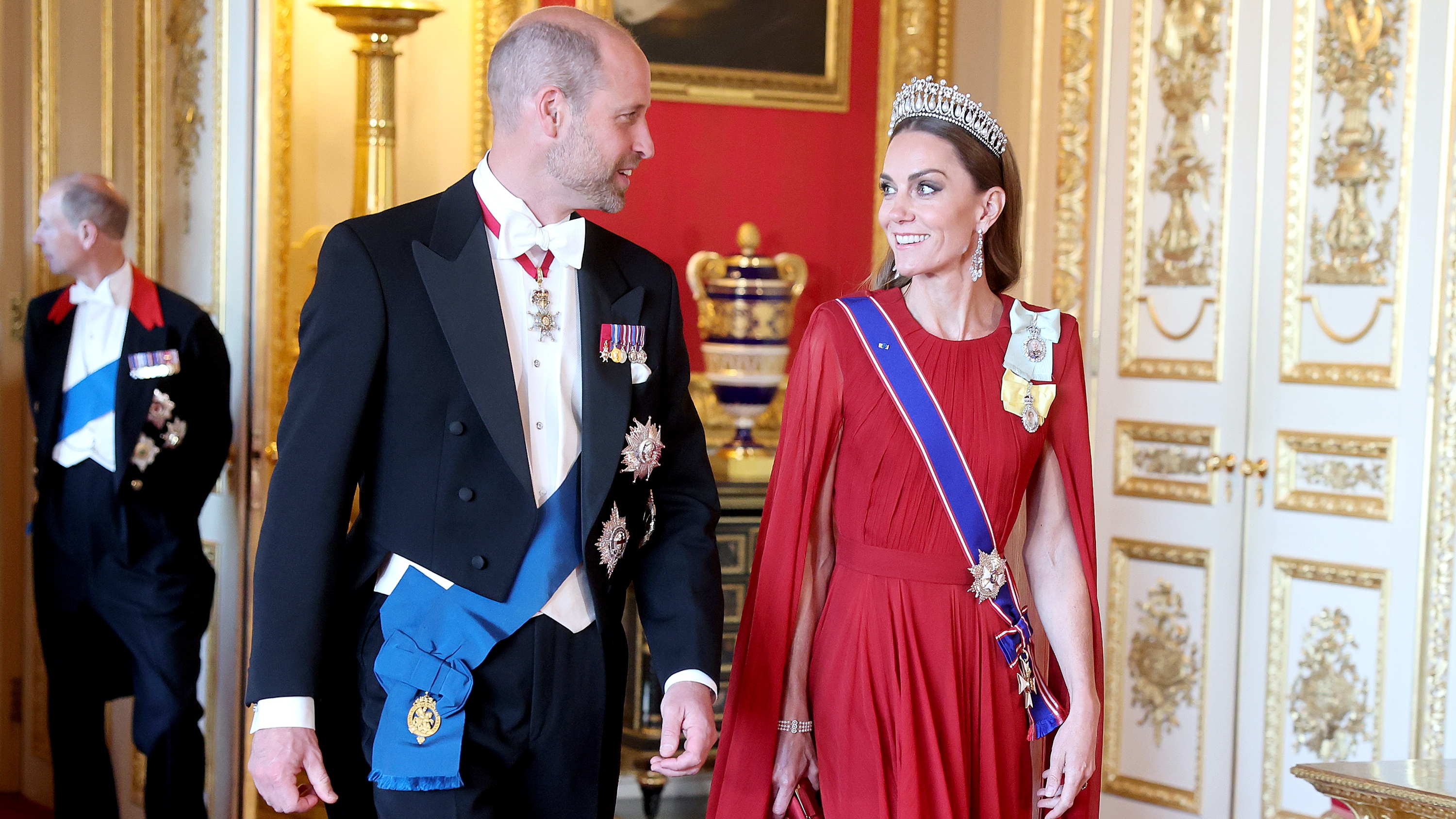 Prince William, Prince of Wales and Catherine, Princess of Wales attend the State Banquet at Windsor Castle on July 08, 2025