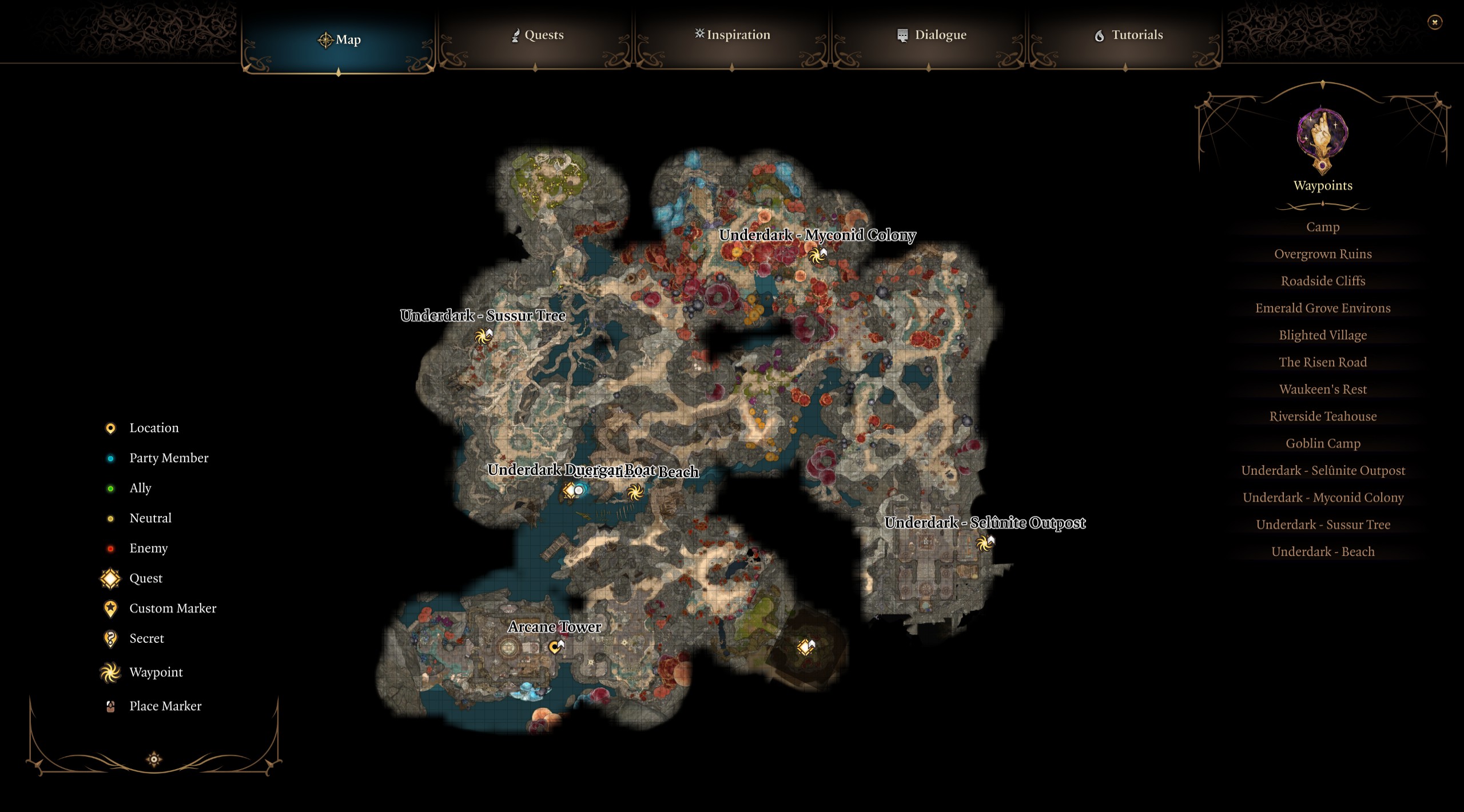 Zoomed out underdark map in Baldur's Gate 3
