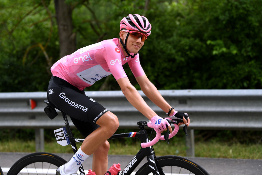 GUARDIA SANFRAMONDI ITALY MAY 15 Attila Valter of Hungary and Team Groupama FDJ Pink Leader Jersey during the 104th Giro dItalia 2021 Stage 8 a 170km stage from Foggia to Guardia Sanframondi 455m girodiitalia Giro UCIworldtour on May 15 2021 in Guardia Sanframondi Italy Photo by Tim de WaeleGetty Images