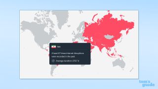 Screenshot of Surfshark Internet tracker detailing internet blocks in Iran