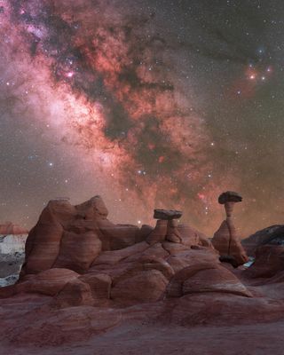 Milky way photographed above hoodoos in Kanab, Utah, USA