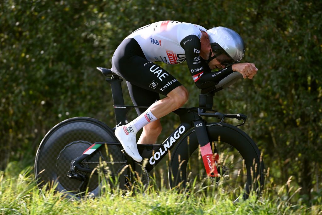 PETANGE LUXEMBOURG SEPTEMBER 23 Felix Grosschartner of Austria and UAE Team Emirates sprints during the 83rd Skoda Tour Luxembourg 2023 Stage 4 a 239km individual time trial from Ptange to Ptange on September 23 2023 in Petange Luxembourg Photo by Tim de WaeleGetty Images