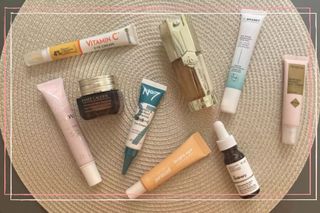 A collection of different tubes of eye cream