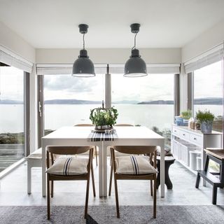 dining area with windows overlooking Sound of Mull