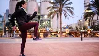 Woman performs a running drill