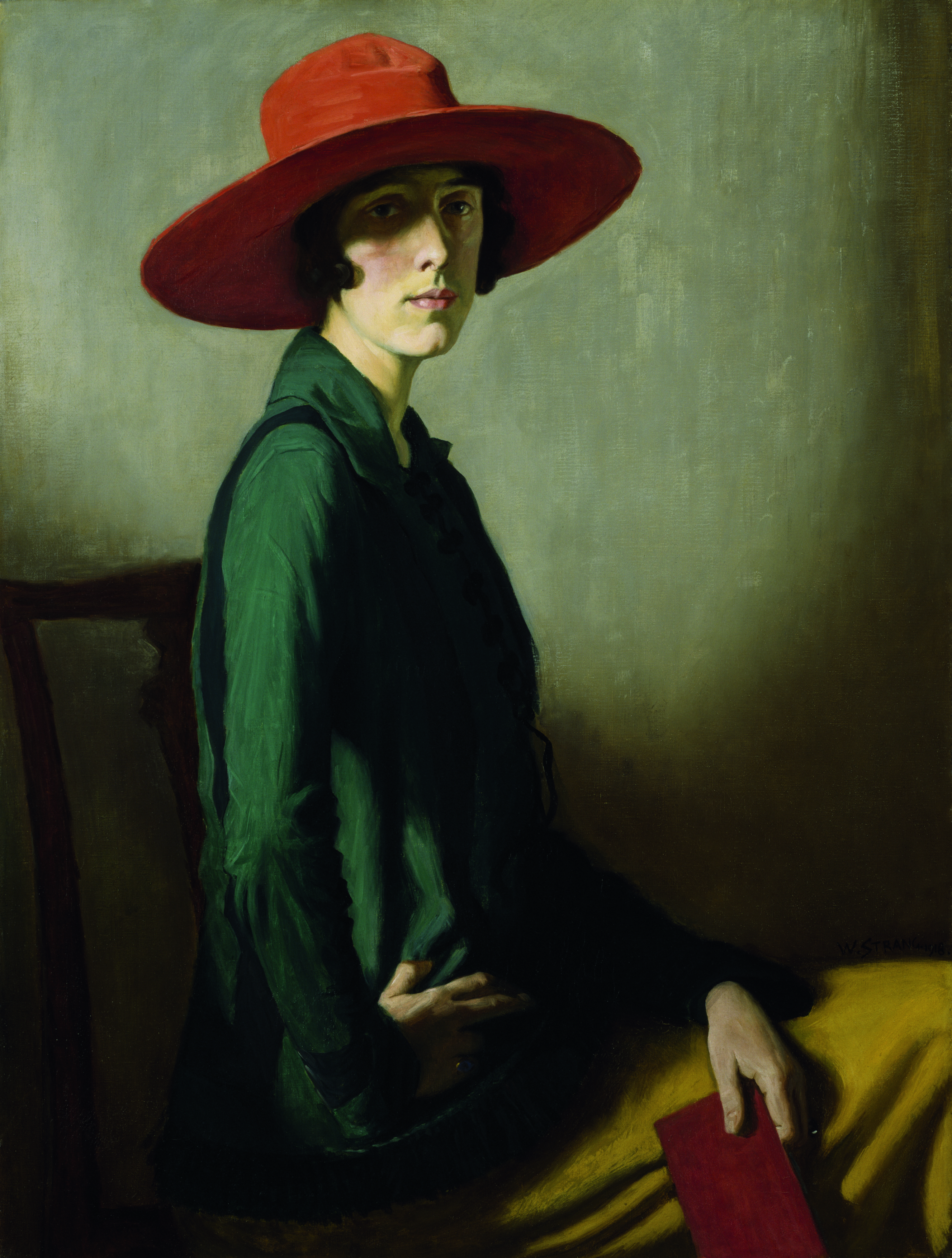 Lady with a Red Hat, 1918 (oil on canvas) by Strang, William