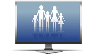 Illustration of family in silhouettes on computer monitor