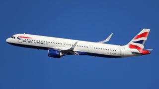 A British Airways Airbus A321-251NX taking off from Barcelona Airport in Barcelona, Spain, on February 23, 2024 