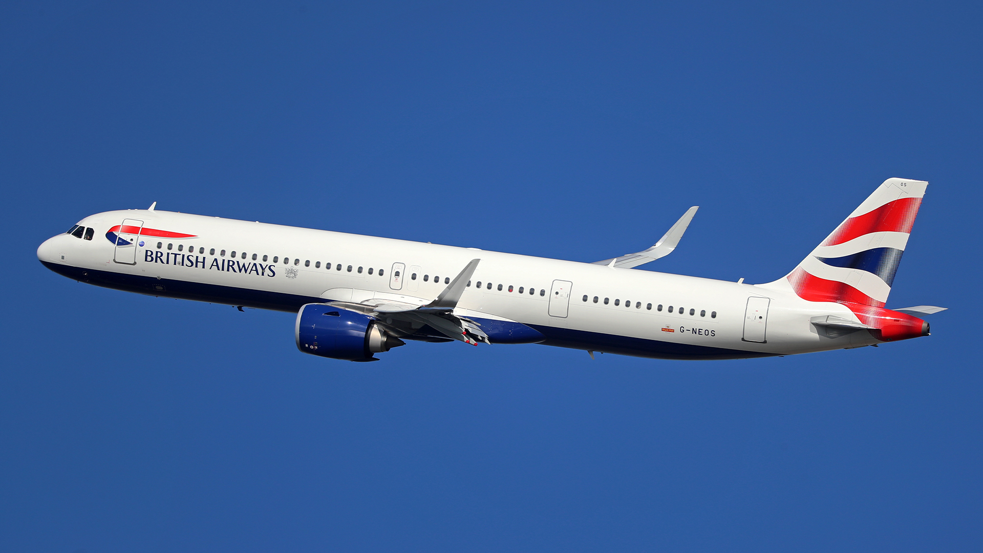 A British Airways Airbus A321-251NX taking off from Barcelona Airport in Barcelona, Spain, on February 23, 2024