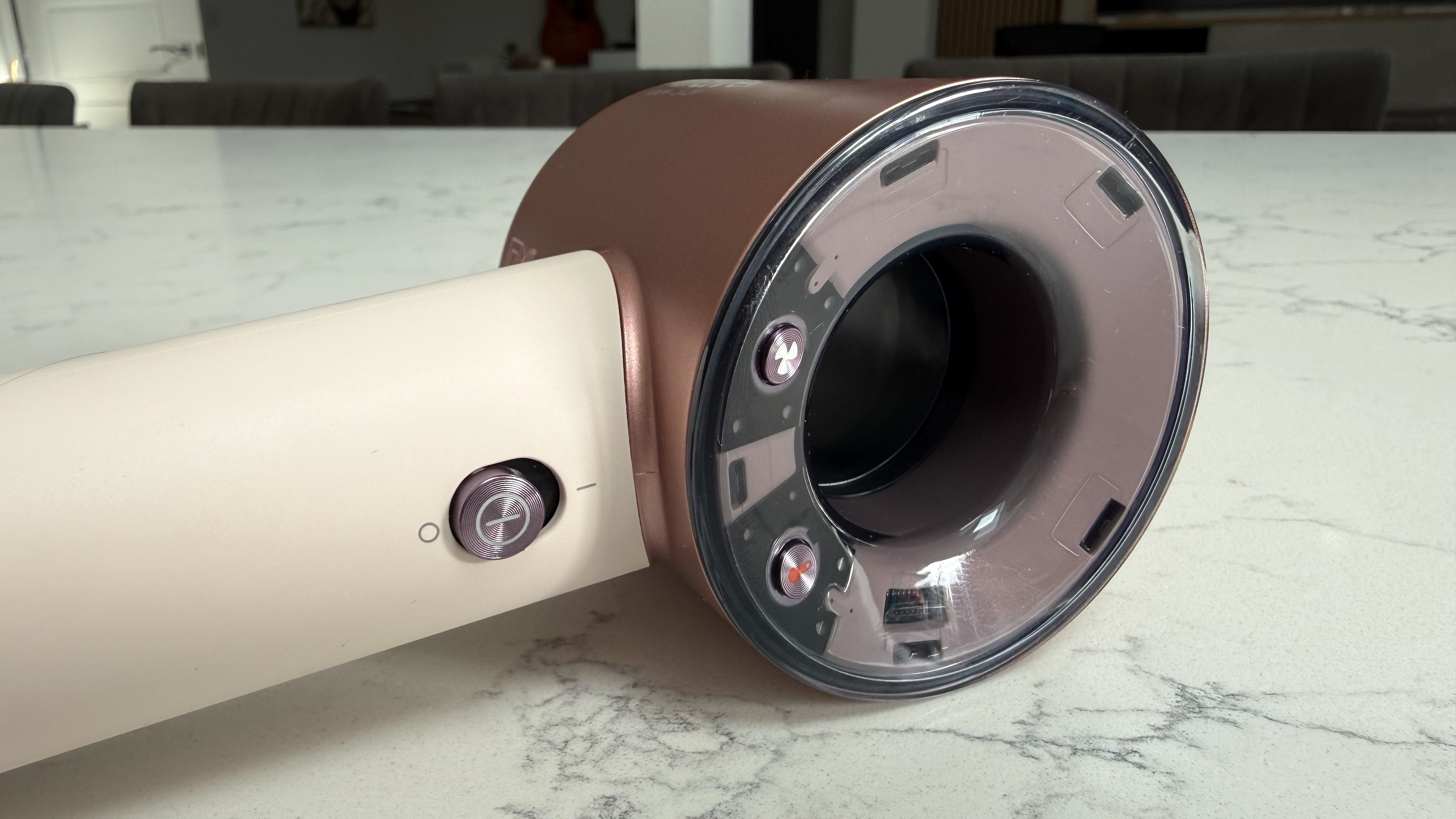 Rear view of the Dyson Supersonic Travel hair dryer showing its rear panel