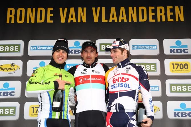 "Fabian's the man!", says Peter Sagan on the Tour of Flanders podium.