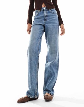 Asos Design Tall Comfort Stretch Straight Leg Jean in Mid Blue