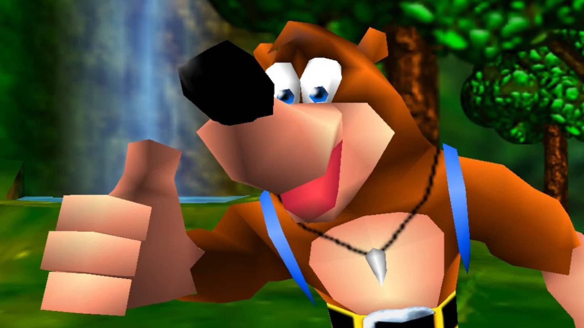 Banjo-Kazooie screenshot shows Banjo doing a thumbs up.
