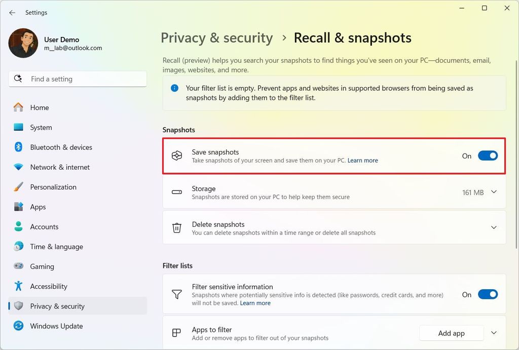 Windows 11 enable Recall