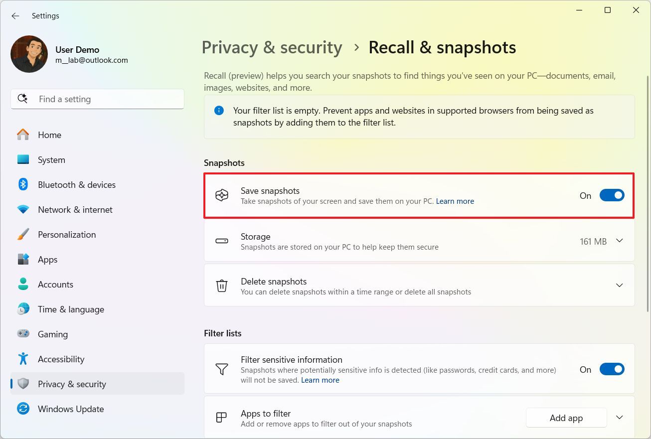 Windows 11 enable Recall