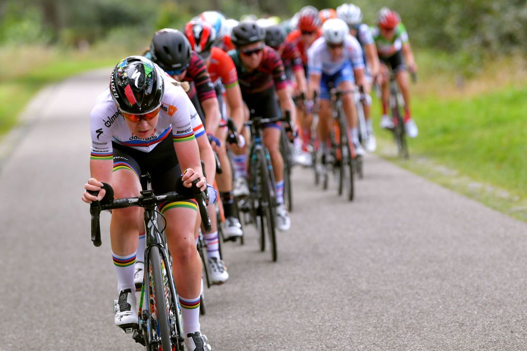 Anna van der Breggen (Boels-Dolmans) leads the peloton on stage 3