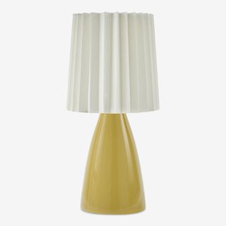 table lamp with yellow base and white shade