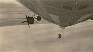 Molchanov’s hydrogen-filled weather balloon deploying from zeppelin.