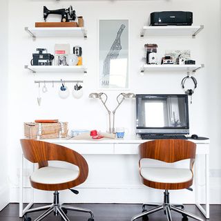 room with white wall and study desk