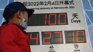 A clock counts down to the start of the Winter Olympics in Beijing