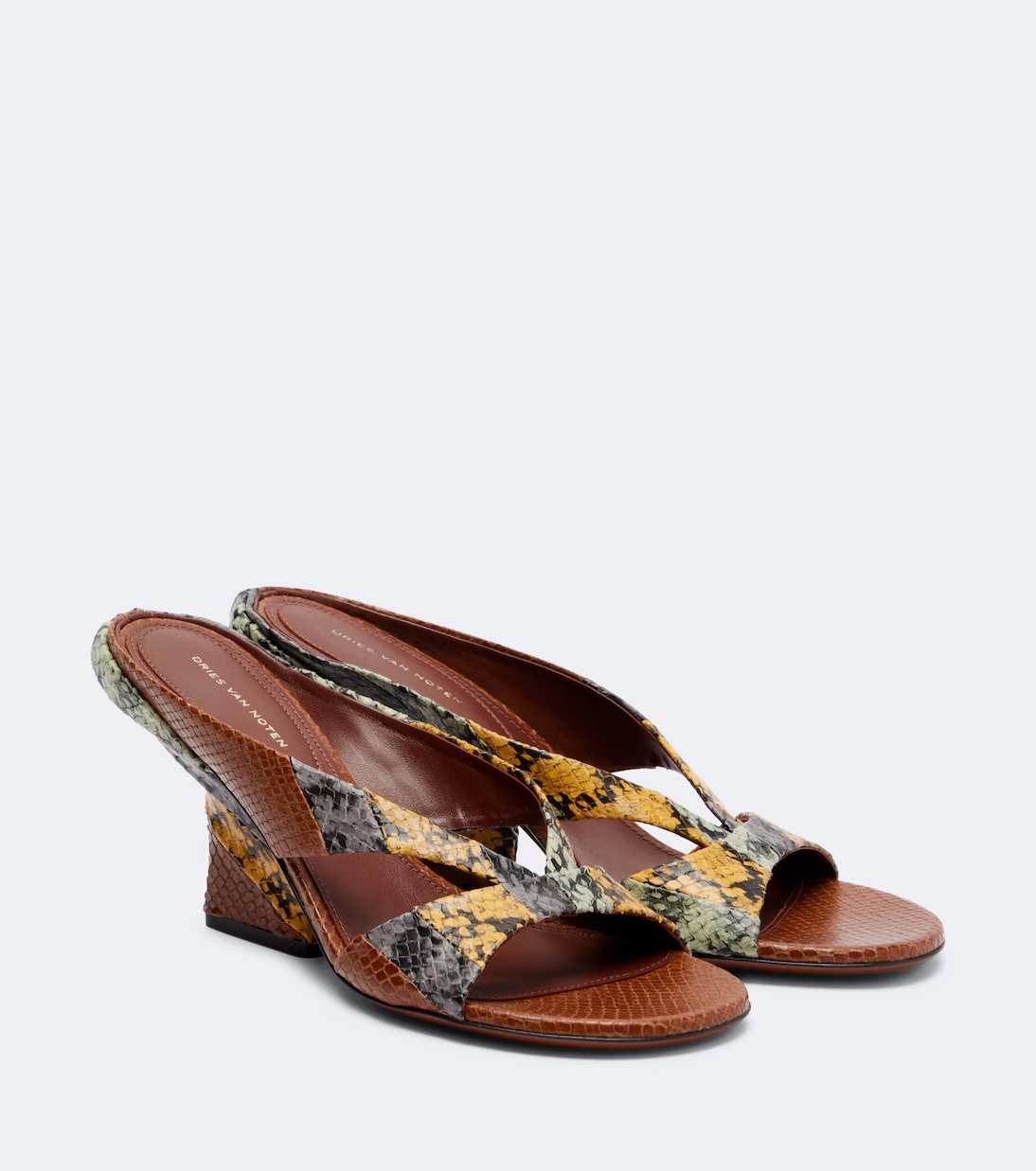 Dries Van Noten, Snake-effect leather wedge sandals