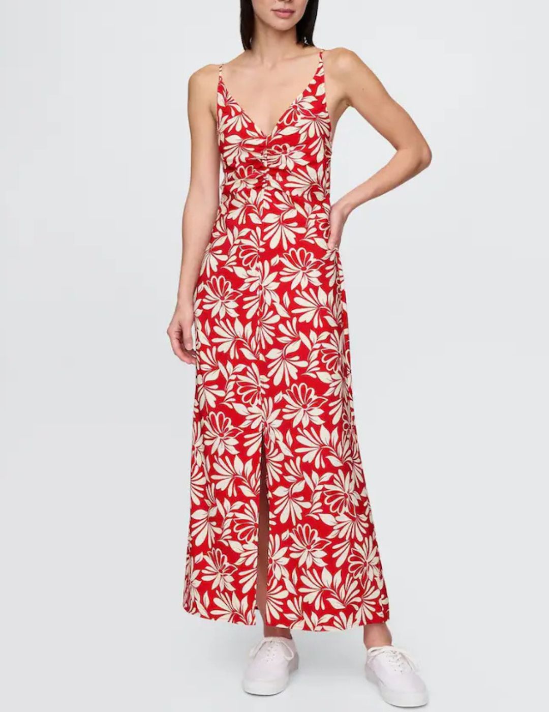 GAP, Red/White Floral Tie-Back Maxi Slip Dress