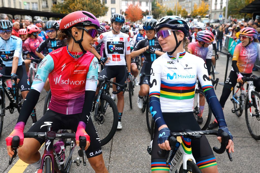 Riders on the course of stage 3 of Tour de Romandie Feminin on 9th October 2022
