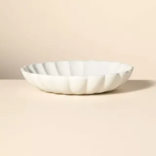 Scalloped Edge Shallow Stoneware Serving Bowl 