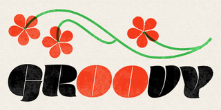 groovy typeface in big letters with flowers across the top in a sample of one of the best Adobe fonts