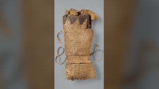 A photo of leather scale armor housed at the Metropolitan Museum of Art that dates from the eighth to the third century B.C.