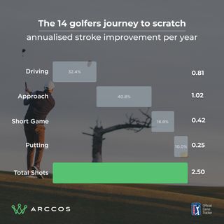 Graph showing the required improvement for the sample of 14 golfers broken down by major statistical categories
