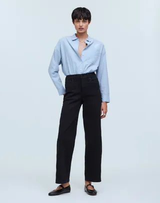 The Petite Perfect Vintage Wide-Leg Jean in Black Rinse Wash